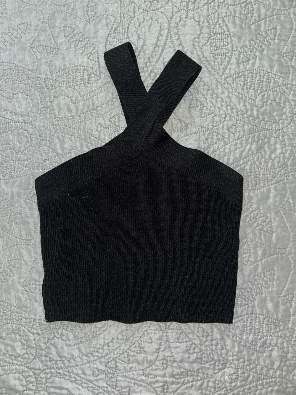 Quince Black Cross-Front Knit Crop Top